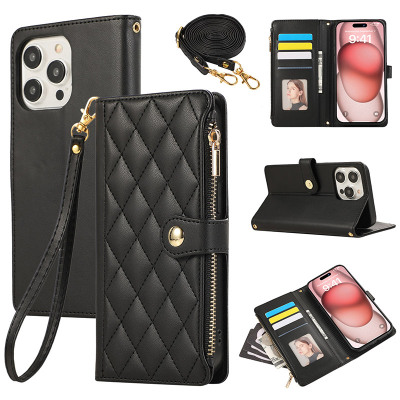 iPhone 13 Pro Max Case - Wallet Folio Flip Crossbody Phone Case - Casebus Fashion Wallet Phone Case, Magnetic Flip Zipper Leather Cover, with Credit Card Slots & Shoulder Strap & Wrist Strap - DIANA
