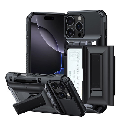 iPhone 15 Pro Case - Heavy Duty Wallet Phone Case - Casebus Classic Wallet Phone Case, with Credit Card Holder & Kickstand Sliding Slot, Heavy Duty Shockproof Protective Cover - GREG