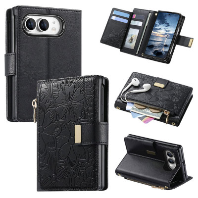 iPhone Duo Case - Wallet Folio Flip Crossbody Phone Case - Casebus Crossbody Wallet Phone Case, Zipper Flip Folio Leather Cover, with Card Slot Holder & Wrist Band - BESS