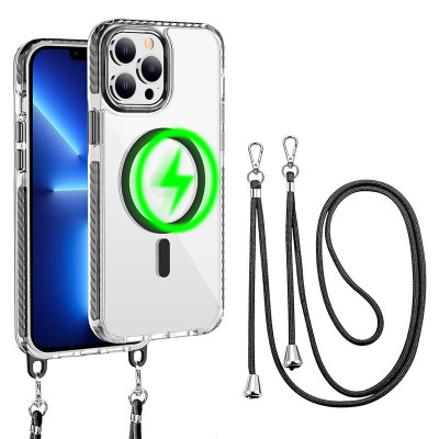 iPhone 13 Pro Max Case - Heavy Duty Crossbody Phone Case - Casebus Clear Magnetic Phone Case, Support Magsafe, Slim Shockproof Protective Cover, with Adjustable Crossbody Lanyard - CHERYL