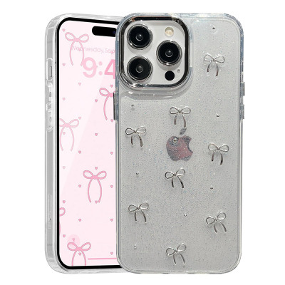 iPhone 13 Pro Max Case - Heavy Duty Glitter Phone Case - Casebus Clear Glitter Phone Case, Trendy Bow Design, Shockproof Protective Cover - DAISY