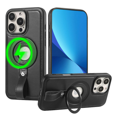iPhone 13 Pro Max Case - Heavy Duty Phone Case - Casebus Magnetic Leather Phone Case, Support Magsafe, with Invisible Ring Kickstand, Shockproof Protective Cover - DAKOTA
