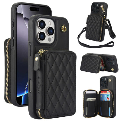 iPhone 13 Pro Max Case - Wallet Crossbody Phone Case - Casebus Crossbody Wallet Phone Case, Zipper Leather Purse, with Card Slot Holder & Detachable Lanyard - BELINDA