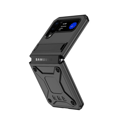 Samsung Galaxy Z Flip 4 Case - Heavy Duty Metal Phone Case - Casebus Heavy Duty Tank Phone Case, with Screen Protector, Metal Rugged Kickstand Sturdy Full Body Case - HUTTON