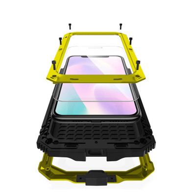 iPhone 13 Mini Case - Heavy Duty Metal Phone Case - Casebus Heavy Duty Tank Phone Case, with Screen Protector, Metal Rugged Kickstand Sturdy Full Body Case - HUTTON