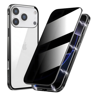 iPhone 17 Pro Max Case - Full Body Protection Heavy Duty Phone Case - Casebus Double Sided HD Clear Anti-Peep Magnetic Phone Case, Built in Privacy Screen Protector Metal Bumper Frame 360 Full Protective Cover - LOONEY