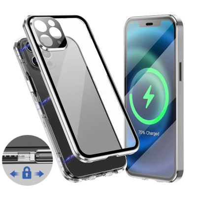 iPhone 13 Mini Case - Full Body Protection Heavy Duty Phone Case - Casebus Double Sided HD Clear Phone Case with Safety Lock, Built in Screen Protector Metal Bumper Frame 360 Full Protective Cover - HAMLIN