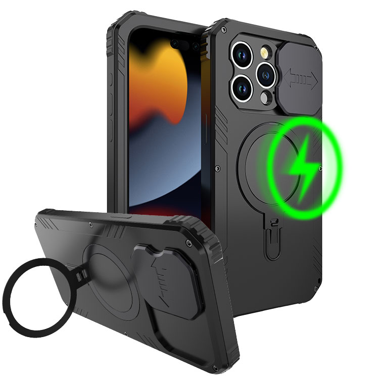 iPhone 15 Pro Max Kickstand Armor Case with Slide Camera Lens