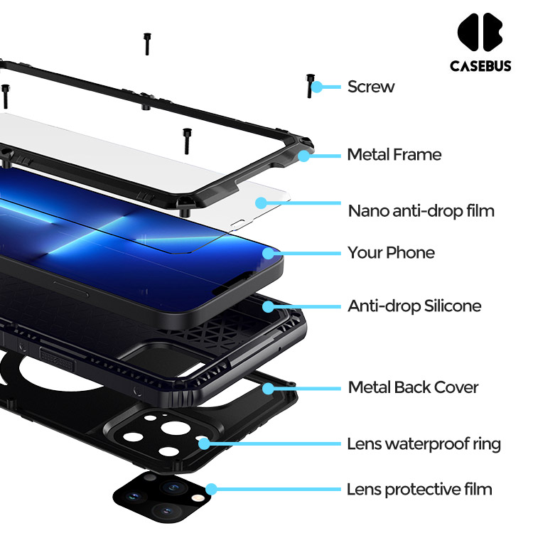 Samsung Galaxy S23 Ultra Case - Heavy Duty Metal Full Body Protection  Waterproof Phone Case - Casebus Metal Waterproof Phone Case, with Built in  Screen Protector, FullBody Protective Shockproof Heavy Duty Rugged