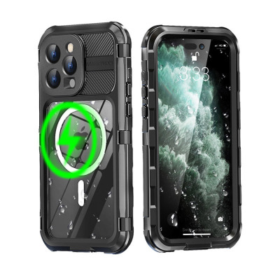 Heavy Duty Waterproof Phone Case - Casebus IP68 Waterproof Phone Case, Compatible with Magsafe, Built in Screen Protector, 14FT Shockproof, Rugged Metal Full Body Aluminum Cover - LOGAN