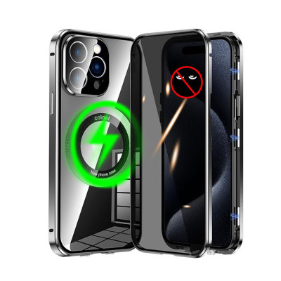 iPhone 16 Pro Max Case - Heavy Duty Full Body Protection Phone Case - Casebus Double Sided Privacy Magnetic Phone Case, Support Magsafe, Built in Privacy Screen Protector, 360° Metal Bumper Full Body Cover - EZRA