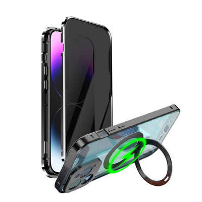 iPhone 14 Pro Max Case - Heavy Duty Full Body Protection Phone Case - Casebus Safety Lock Privacy Phone Case, Support MagSafe, Metal Bracket Magnetic Aluminum Bumper, Double Sided Tempered Glass & PC Camera Lens Protection - JETT