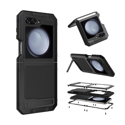 Samsung Galaxy Z Flip 5 Case - Heavy Duty Phone Case - Casebus Heavy Duty Metal Phone Case, Support Wireless Charging, with Built in Hidden S Pen Holder & Kickstand, Full Body Shockproof - CHARLES