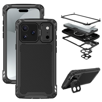 Heavy Duty Phone Case - Casebus Full Body Metal Phone Case, Support Magsafe, with Built in Kickstand & Screen Protector, Heavy Duty Shockproof Protective Cover - LANDRY