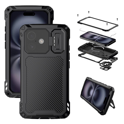 iPhone 15 Plus Case - Heavy Duty Phone Case - Casebus Full Body Metal Phone Case, Support Magsafe, with Built in Kickstand & Screen Protector, Heavy Duty Shockproof Protective Cover - LANDRY