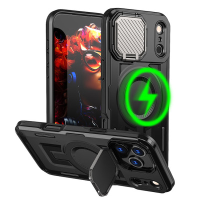 iPhone 13 Pro Max Case - Heavy Duty Phone Case - Casebus Heavy Duty Phone Case, Support Magsafe, with Built in Metal Lens Cover Stand, Military Grade Shockproof Protective Cover - HOLLIS