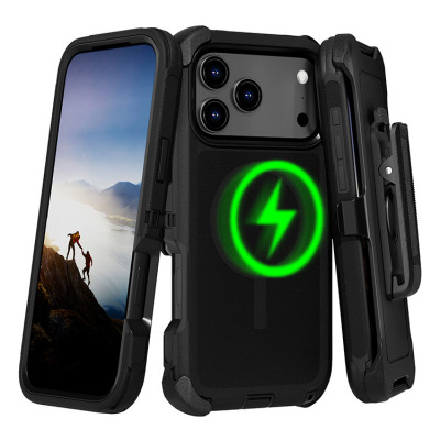 Heavy Duty Phone Case - Casebus Heavy Duty Phone Case, Support Magsafe, with Belt Clip Holster, 3 Layer Drop Protection, with Kickstand - ANDREW
