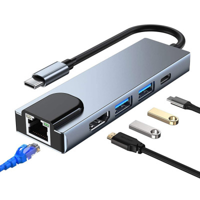 USB C Hub 5 in 1 for iPhone 8 Plus / 7 Plus - Classic USB 3.0 *2 & PD *1 & HDMI *1 & LAN *1