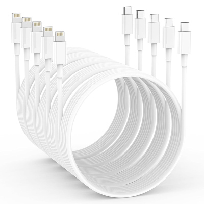 5 PACK USB C TO LIGHTNING CABLE for iPad Pro 11 (2018 11Inch) - Super Fast Charging Type C to Lightning Cable, 4.92-Foot, White, Compatible with iPhone / iPad Pro  ( Note: This cable does not support iPhone 15 series ) 