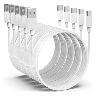 5 PACK USB A TO USB C CABLE for iPhone 12 Pro Max - Fast Charging Data Type C Cable, 3.28-Foot, White