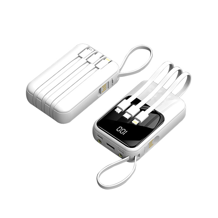 Casebus Mini Portable Charger - 10000mAh Large Capacity Power Bank - Built in 4 Cables Charging