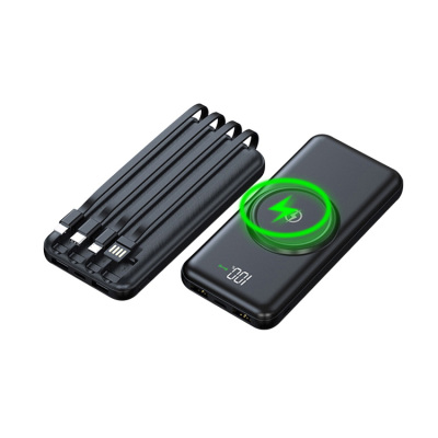 WIRELESS CHARGING POWER BANK - Casebus Wireless Power Bank, 10000mAh Rechargeable Battery Pack, Portable Charger, with Built in 4 Charging Cables & LED Display