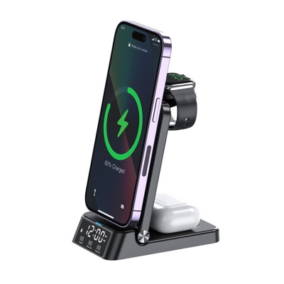 4 IN 1 FOLDABLE WIRELESS CHARGER for iPhone 11 Pro Max - Casebus 4 in 1 Wireless Charger, 20W Foldable Wireless Charging Station, for iPhone Samsung Galaxy Google Pixel etc, for iWatch, for AirPods, with Alarm Clock