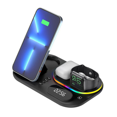 5 IN 1 FOLDABLE WIRELESS CHARGER for iPhone 14 Pro Max - Casebus 5 in 1 Wireless Charger, 23W Foldable Wireless Charging Station, for iPhone Samsung Galaxy Google Pixel etc, for iWatch, for AirPods, with Colorful Light & Alarm Clock