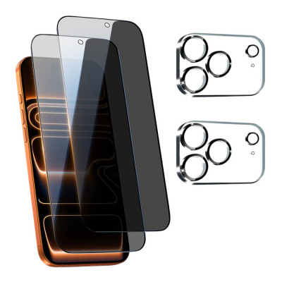 4 in 1 - 2 PACK PRIVACY SCREEN FILM + 2 PACK LENS PROTECTOR - For Mobile Phone, Privacy Screen Protector & Camera Lens Protector, Tempered Glass Film, HD Clarity, 2 Pack Each