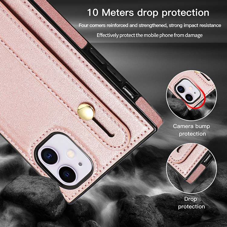 Square Designer Luxury Case for iPhone 12 pro max Leather with Wristband  Strap Hand Holder Ring Kickstand Silicone Shockproof Protective Bumper  Trunk
